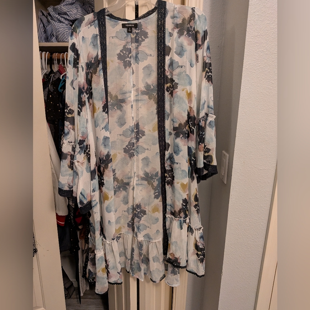 Torrid Floral Sheer Tunic with Ruffle Hem